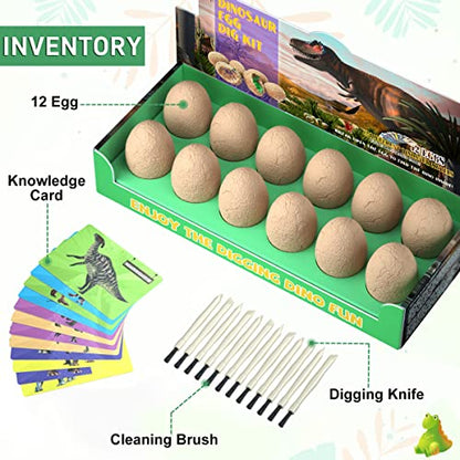 12 Dinosaur Eggs Excavation Dig Kit - Dinosaur Eggs Dig Toys for Kids STEM