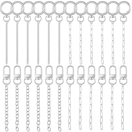 24 Pcs Keychain Making Kit Keychain Charms Making Kit Swivel Hook Lobster Claw Clasps Extender Chain for DIY Craft Lip Gloss Jewelry Keychains Bags Accessories Gift (Silver) - color: Silver