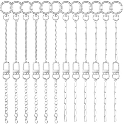 24 Pcs Keychain Making Kit Keychain Charms Making Kit Swivel Hook Lobster Claw Clasps Extender Chain for DIY Craft Lip Gloss Jewelry Keychains Bags Accessories Gift (Silver) - color: Silver