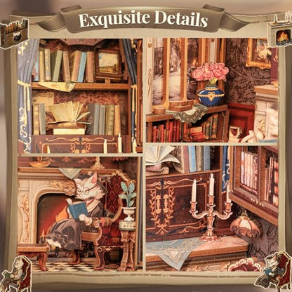 CUTEBEE Book Nook Kit for Adults, Cat Miniature House Kit, Adult Craft Gift - color: Count Cat's Study