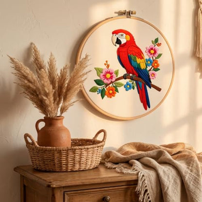 Nuberlic Parrot Embroidery Kit for Beginners, Animal Cross Stitch Kit - color: Parrot