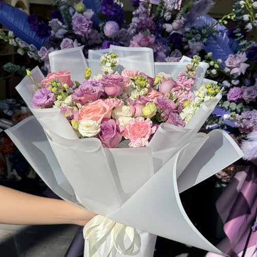 Duyasurs 20 Sheets Floral Wrapping Paper, Waterproof Bouquet Wrapping, 22.8x22.8IN, Florist Supplies Packaging Paper, DIY Gift Box, Wedding & Birthday Gifts, Translucent White - color: Translucent white