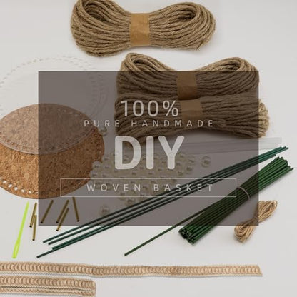 AOUXSEEM Basket Weaving Kit for Beginners,DIY Woven Picnic Hamper with Handle,Fruit Flower Basket Making Supplies 4mm Jute Twine and Stem Wires,Easy to Follow
