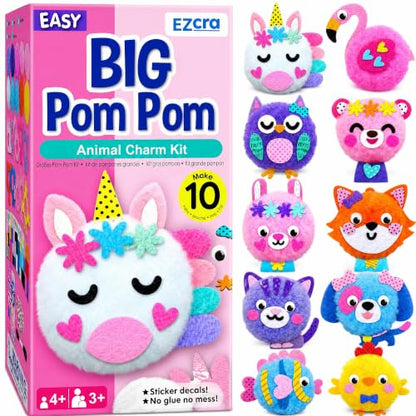 EZCRA Pom Pom Craft Kit - 10-in-1 Unicorn and Animal DIY Set - color: Girly Animal