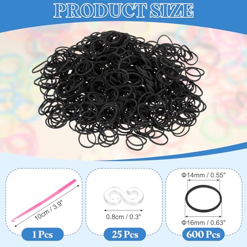 uxcell 600Pcs Loom Rubber Band Kit with 25Pcs S-Clips and 1Pcs Hook, Black - color: Black