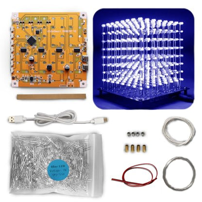 Mini 3D Led Cube DIY Electronics Kit Soldering Project Kit (3D8MINI-ALLBLUE-KIT) - color: 3d8mini-allblue-kit