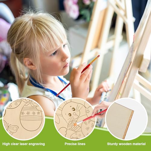 COCHIE 10 Pieces Large Easter Unfinished Wood Crafts to Paint for Adults, Bulk Predrilled Wooden Ornaments for Painting, Bunny Duck Eggs Paintable Wood Slices Craft Supplies with Ropes - color: Easter