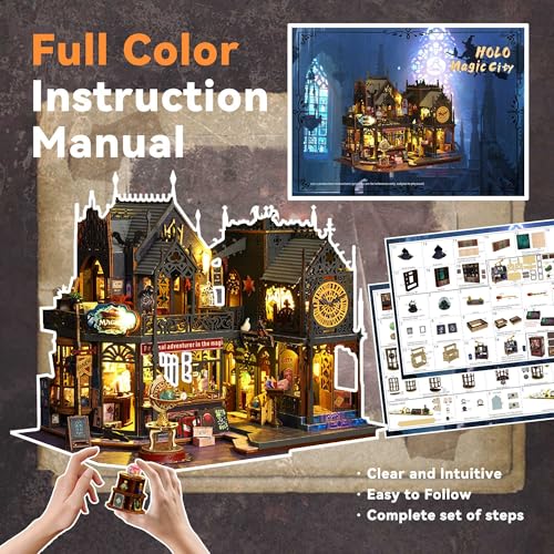 Flever Dollhouse Miniature DIY House Kit Creative Room with Furniture for Romantic Artwork Gift (Holo Magic City) - color: Holo Magic City