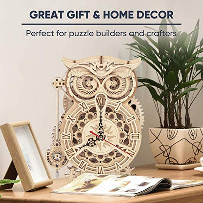 ROKR 3D Wooden Puzzles for Adults Mechanical Clock Kits - Owl Clock, DIY Model Building Kits Educational Brain Teaser Puzzles, Crafts/Hobbies/Gifts Desk Decor for Teens