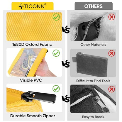 TICONN 6PK Tool Pouches with Zipper, Waterproof 1680D Oxford Small Tool Bag - size: Clear, 6 Pack Combo