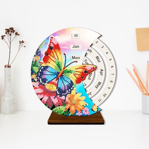 F-CANLAN Rainbow Butterfly Moon Perpetual Calendar DIY Diamond Art Decor - color: Yellow