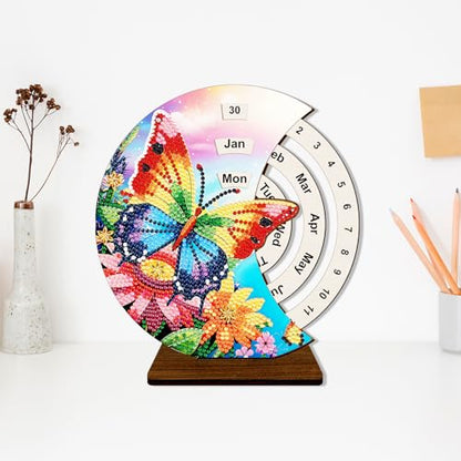 F-CANLAN Rainbow Butterfly Moon Perpetual Calendar DIY Diamond Art Decor - color: Yellow