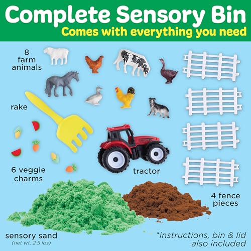 Creativity for Kids Sensory Bin: Farm | Calming, Screen-Free Play with Sand, Animals & Tools | Summer Activities for Toddlers | Back to School Fun (Ages 3+) - style: Farm