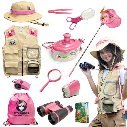 Kids Explorer Kit with Safari Vest & Hat for 3-7 Year Old Boys & Girls - color: Pink, size: Medium