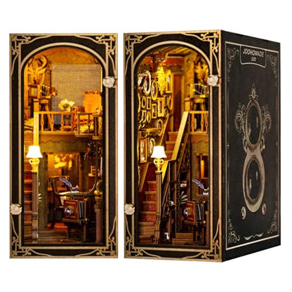 JOOHOUR DIY Book Nook Kit, Dollhouse Miniature, Booknook Bookshelf Insert Alley 3D Wooden Puzzle, Bookends Model Building Kit with LED Light, Gift for Teens and Adults, Back to Memory - color: C-Back To Memory