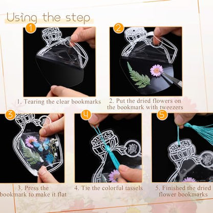 Taobary 91 Pcs DIY Dried Flowers Bookmarks Transparent, Elegant Color - color: Elegant Color