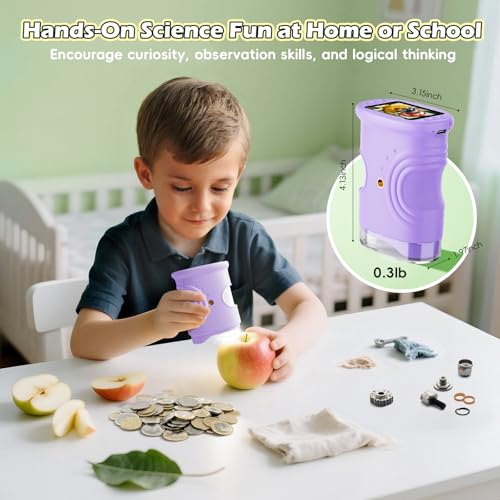 Alotwan Kids Digital Microscope 1000X Zoom, Mini Pocket Handheld Microscope with Camera/Video/Telescope Function, Portable Outdoor Travel Toys Magnifying Glass for Boys Girls 3-8 Years STEM Gifts - color: Purple