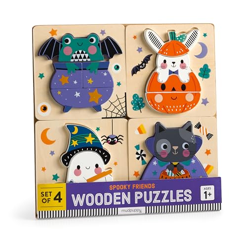 Mudpuppy - Spooky Friends - Set of 4 Wooden 4 Piece Puzzles for Kids - color: Spooky Friends