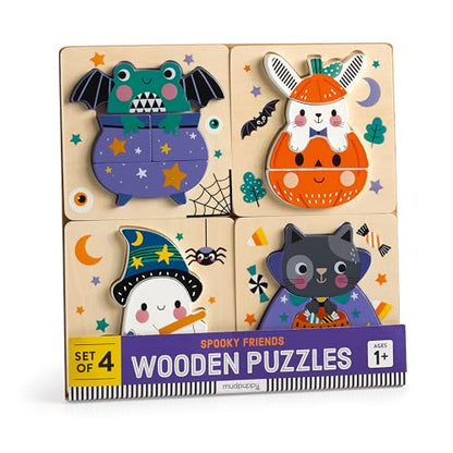 Mudpuppy - Spooky Friends - Set of 4 Wooden 4 Piece Puzzles for Kids - color: Spooky Friends