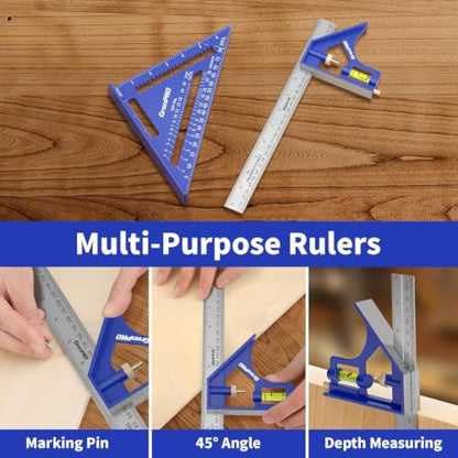 GRENPRO Combination Square Set, 7 & 12 Inch Aluminum Zinc Carpenter Tool - style: With Bubble Level