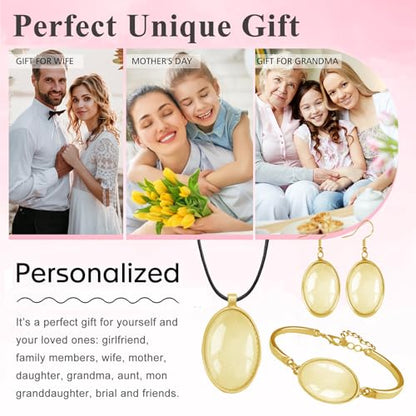 J6QIHANG Pendant Trays Set with Glass Cabochon for Jewelry Making, Oval - color: 5-Oval 02