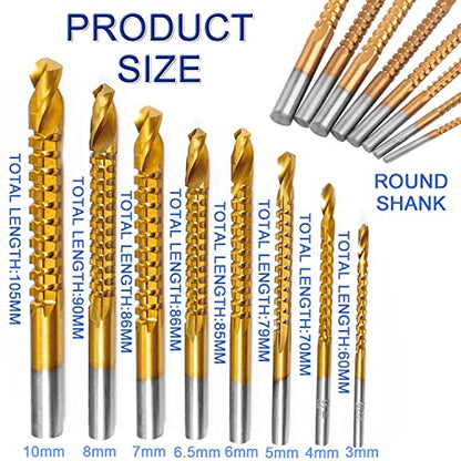 JONMON 8 Pack Titanium Coated HSS Twist Drill Bits - 3-10mm Serrated Drilling Grooving Side Cutting Drill Bit, Woodworking Hole Enlarging Tools for Wood, Plastic, Aluminum, Thin Metal
