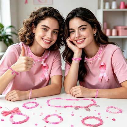 UPINS 2100Pcs Breast Cancer Awareness Beads Kit for Jewelry Making Bracelet - color: Pink