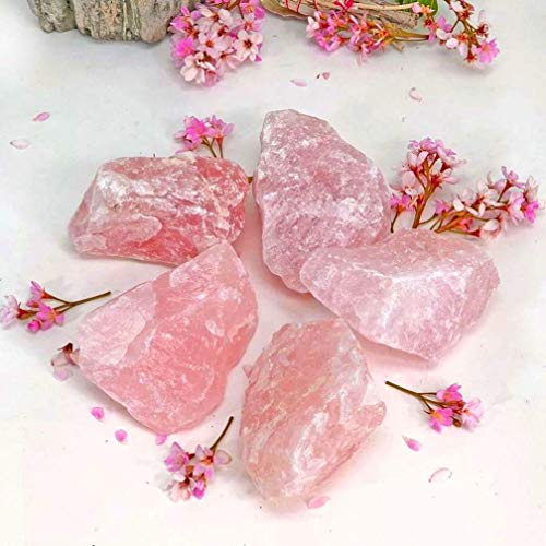 Zenkeeper 1Lb Natural Raw Rose Crystal Large Rose Quartz Stone Rough Gemstones Fountain Bulk Rocks for Tumbling, Cabbing, Polishing, Wire Wrapping, Wicca & Reiki Crystal Healing - color: Rose Crystal