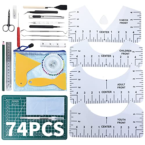 SHARKOOO Weeding Tools for Vinyl: 74 Pcs Premium Vinyl Weeding Tools kit, Tshirt-Ruler Guide for Vinyl Alignment, Crafting Tools Craft Vinyl Tools and Accessories for Cameos/Lettering/Cutting/Splicing - size: 74Pcs