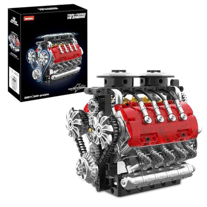 V8 Engine Model Kit That Runs - Twin-Turbo Engine Motor Building Block Sets, Motorized With Moving Pistons, Crankshaft & Rotating Fan, Best Stem Build Toy Gifts for Adults Kids Age 8+, 548 Pcs
