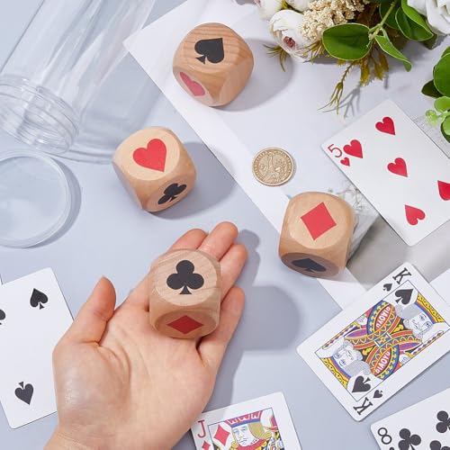 DICOSMETIC 4Pcs Wooden Trump Marker Dice 4cm Extra Large Euchre Cube Euchre Trump Indicator Poker Game Kit Suit Dice Set for Pinochle Bridge Playing Cards