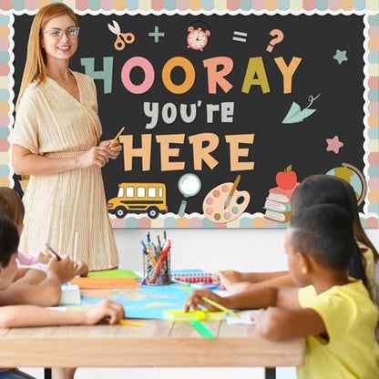 QOUBAI Groovy Bulletin Board Set Hippie Pastel Themed Classroom Welcome Bulletin Board Decoration Stationery Paper Cutout Classroom Decoration for Back to School Office Home Chalkboard Decor Wall Door - style: Groovy Stationery
