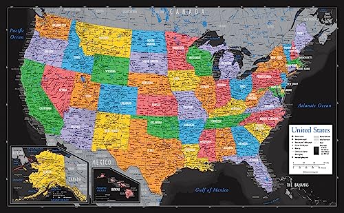 Palace Learning Laminated World Map & US Map Poster Set - 18" x 29" - Wall Chart Maps of the World & United States - Made in the USA (LAMINATED) (Black) - color: Black