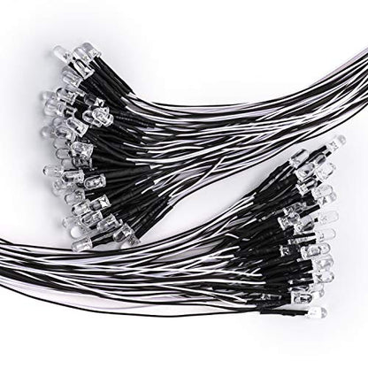 DiCUNO 100Pcs 5MM Pre Wired 12V Daylight White LED Diodes, 9.4 Inch Lead - color: Daylight White