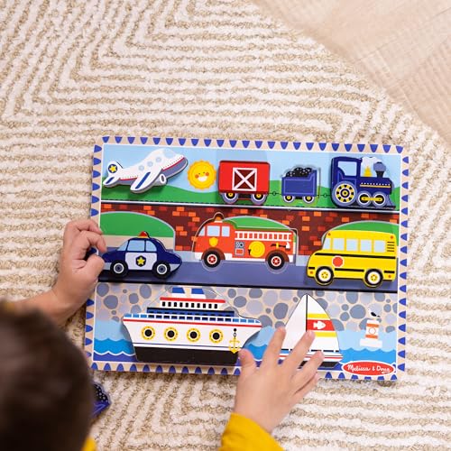 Melissa & Doug Vehicles Wooden Chunky Puzzle (9 pcs), Educational Screen Free Activity for Toddler, Preschoolers And Kids Ages 2+- FSC Certified - size: 11 x 12 inches, style: Vehicles