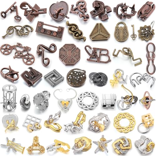 48 Pcs Metal Brain Teaser Puzzles Set for Adults, Vivid Style - style: Vivid Style