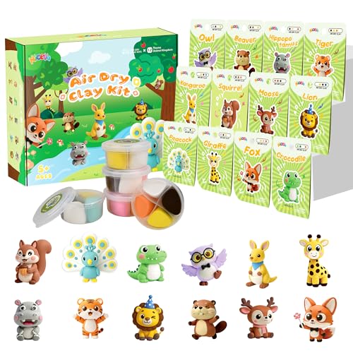 Air Dry Clay Kit, 12 Animals Modeling Clay for Kids, Model Magic Clay with Sculpting Tools, Safe & Non-Toxic, DIY Arts & Crafts School Projects, Home Party Favors (Clay Animals Kingdom kit) - color: Clay animals kingdom kit