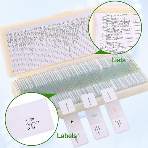 60 Pieces Prepared Microscope Slide Set with Specimens, Plant Animal Cell Science Education Microscope Slides for Bioscience Labs - size: 60pcs