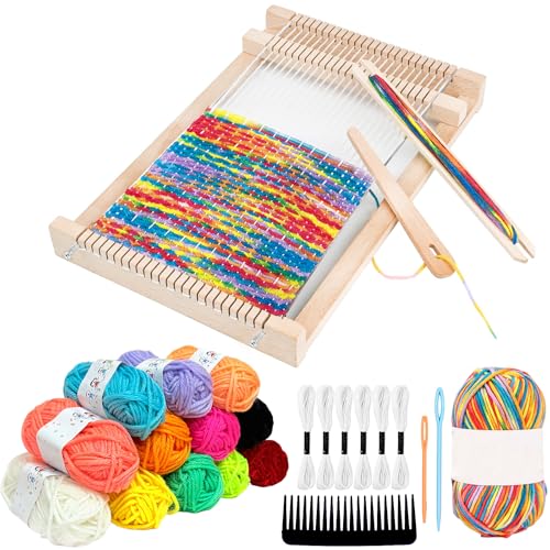 Wooden Weaving Loom Kit for Kids,Arts and Crafts Mini Weaving Loom with 13 roll Colorful Yarns,11.4" x 7.5" Hand-Knitting Frame Looms for Easy Weaving,Weaving Loom and Yarns for Beginners and Adults