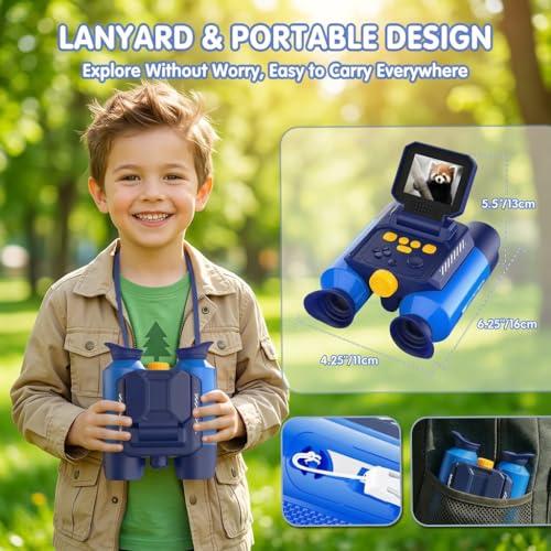 Kids Binoculars with Night Vision Camera, 10X Zoom Digital Adventures Telescope with 2.4" IPS Screen, Nature Explorer STEM Toys for Bird Watching Camping, Gifts for Boys Girls Age 4-12 - Blue - color: Blue