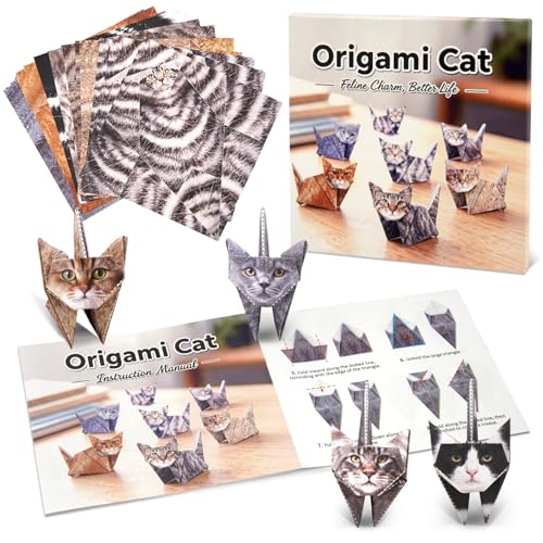 hapray 56 Sheets Cat Origami Paper Kit, Origami Kit for Kids, Origami Book