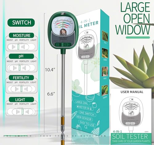 Soil Tester, Soil Moisture Meter/Soil pH Meter/Sun-Light/Fertility for Gardening, Large Dial Soil pH Tester Plant Water Meter for Indoor&Outdoor Garden,Farm Soil Test Kit-DeepGreen