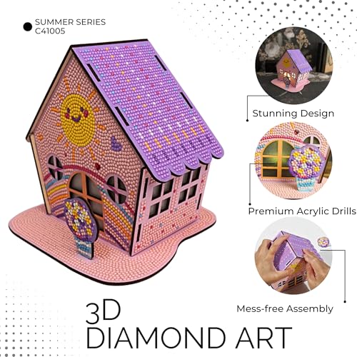 3D Diamond Painting Cabin Kit – DIY Full Drill Miniature House Craft with Rhinestones, Decorative Building Set for Adults & Teens (Rainbow Cottage Cabin) - style: Rainbow Cottage Cabin