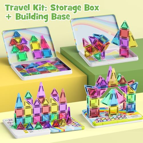 Magnetic Tiles Travel Set Toddlers: 42PCS Mini Building Blocks for Planes - style: Magnetic Tiles Travel Construction Set - 42PCS