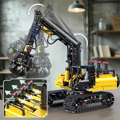 Mould King Crawler Hydraulic Wood Grabber Building Sets, 17077 Engineering Excavator Model Kit, Air Pumps Construction Set, MOC Cool Birthday for Adults/Teens (866Pcs) - style: Engineering 17077