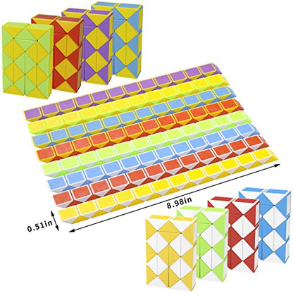 24 Pack 24 Blocks Mini Fidget Snake Cube Mini Twist Puzzle Cubes Magic Speed Cubes Toy for Kids Party Bag Fillers, Party Supplies - style: 24PCS-8 Colors
