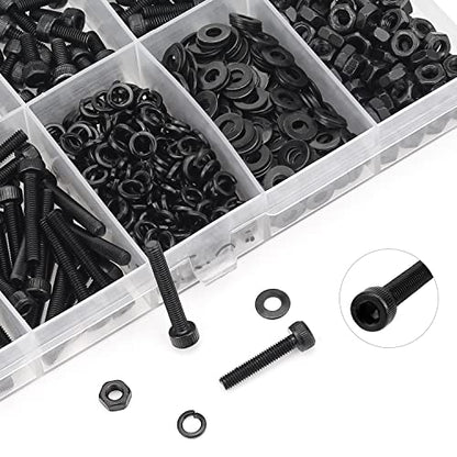 HELIFOUNER 560 Pieces M3 x 4mm /6mm /8mm /10mm /12mm /16mm /20mm, Hex Socket Head Cap Screws Bolts Washers Nuts Kit, 12.9 Grade Alloy Steel, Full Threaded, Black - size: M3, style: Socket Head