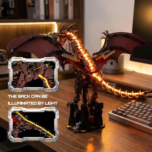 HJPLPXH Mechanical Fire Dragon Building Set with LED Light & Display Stand - style: Flame Dragon