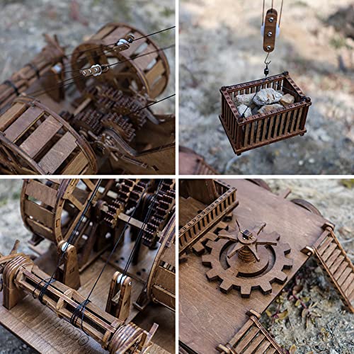 YAQUMW European Medieval Retro Wooden Cranes Crafting and Building Challenging Tabletop Game Toy Model Kits-1:36 Scale DIY 3D Wooden Puzzles for Personal Interest