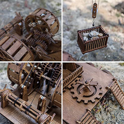 YAQUMW European Medieval Retro Wooden Cranes Crafting and Building Challenging Tabletop Game Toy Model Kits-1:36 Scale DIY 3D Wooden Puzzles for Personal Interest